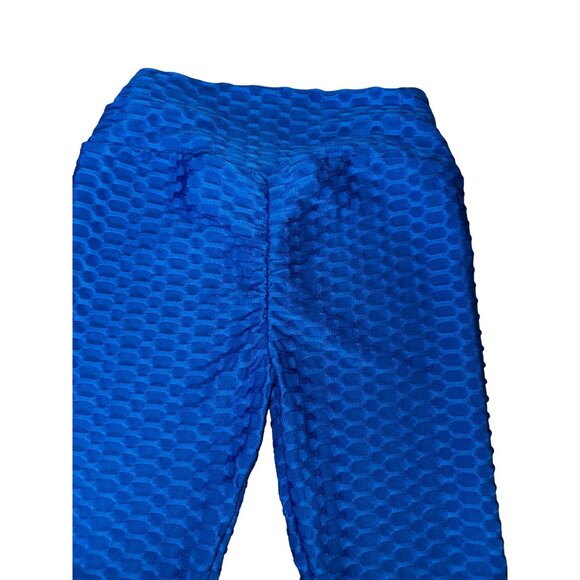 Royal Blue Textured Honeycomb Leggings Large Yoga Workout Pants Scrunch Butt Gym - Picture 3 of 5